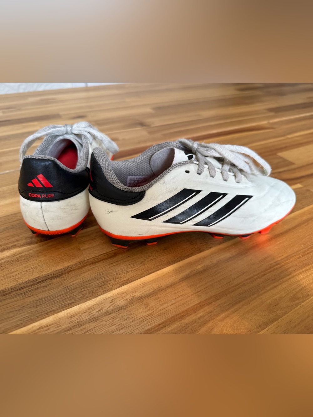 adidas Kids Copa Pure Soccer Cleats - White/Black/Orange size 3